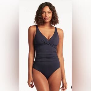 Sea Level Swim Black Eco Essentials Cross Front One Piece Swimsuit Size 4